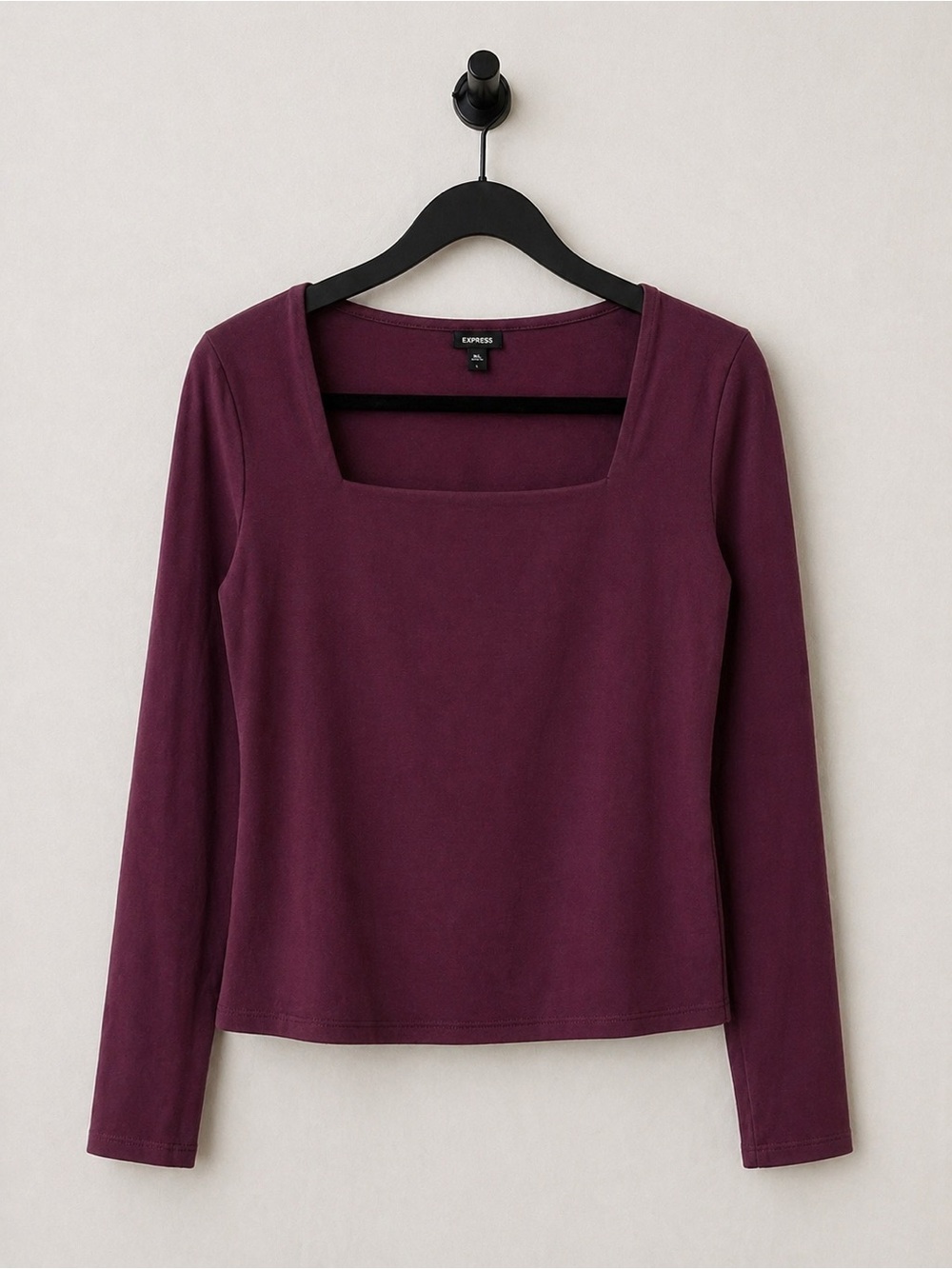 Express Square Neck Top Long Sleeve Burgundy Size L NWT Stretch